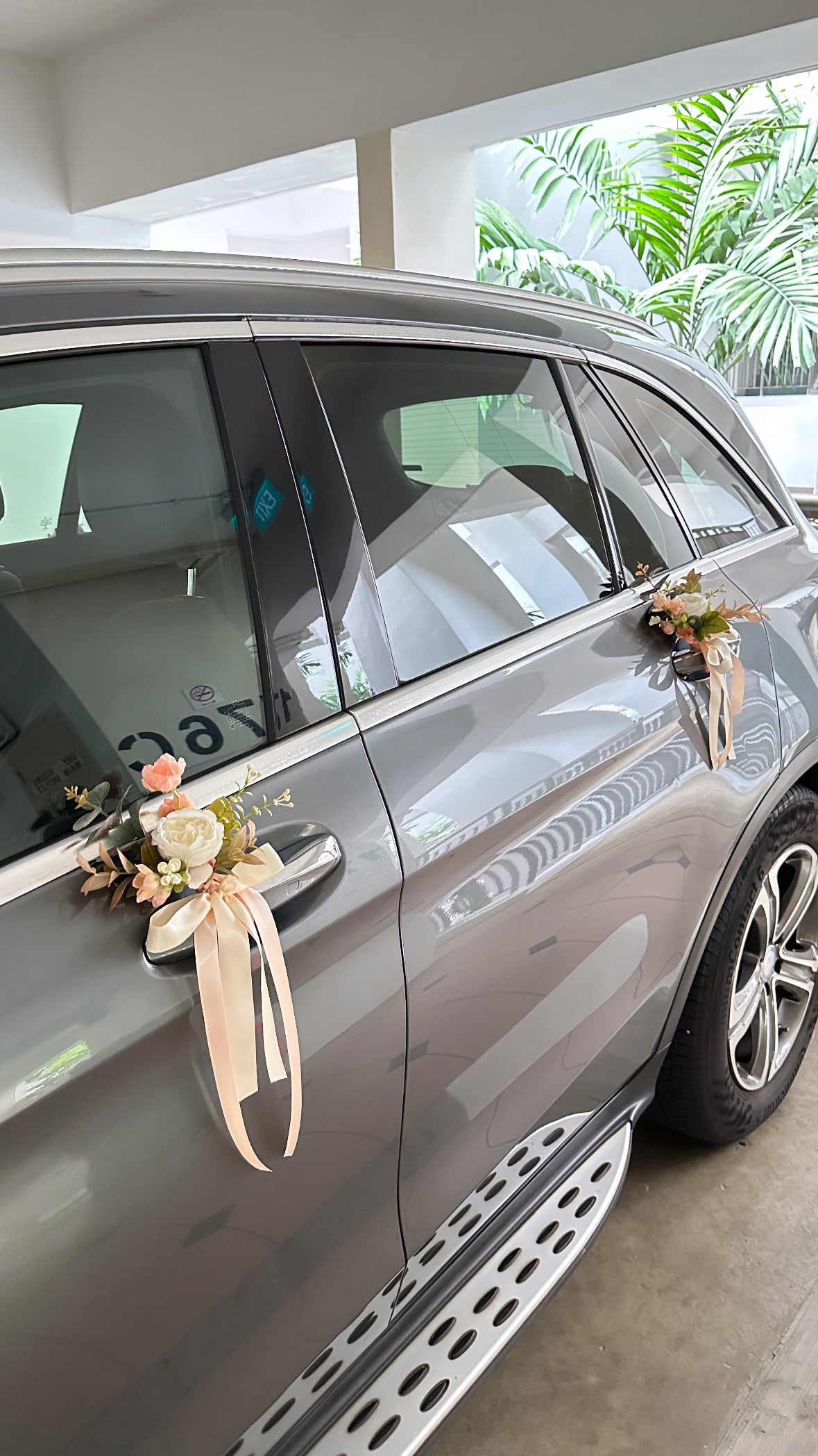 White and pink car door posies