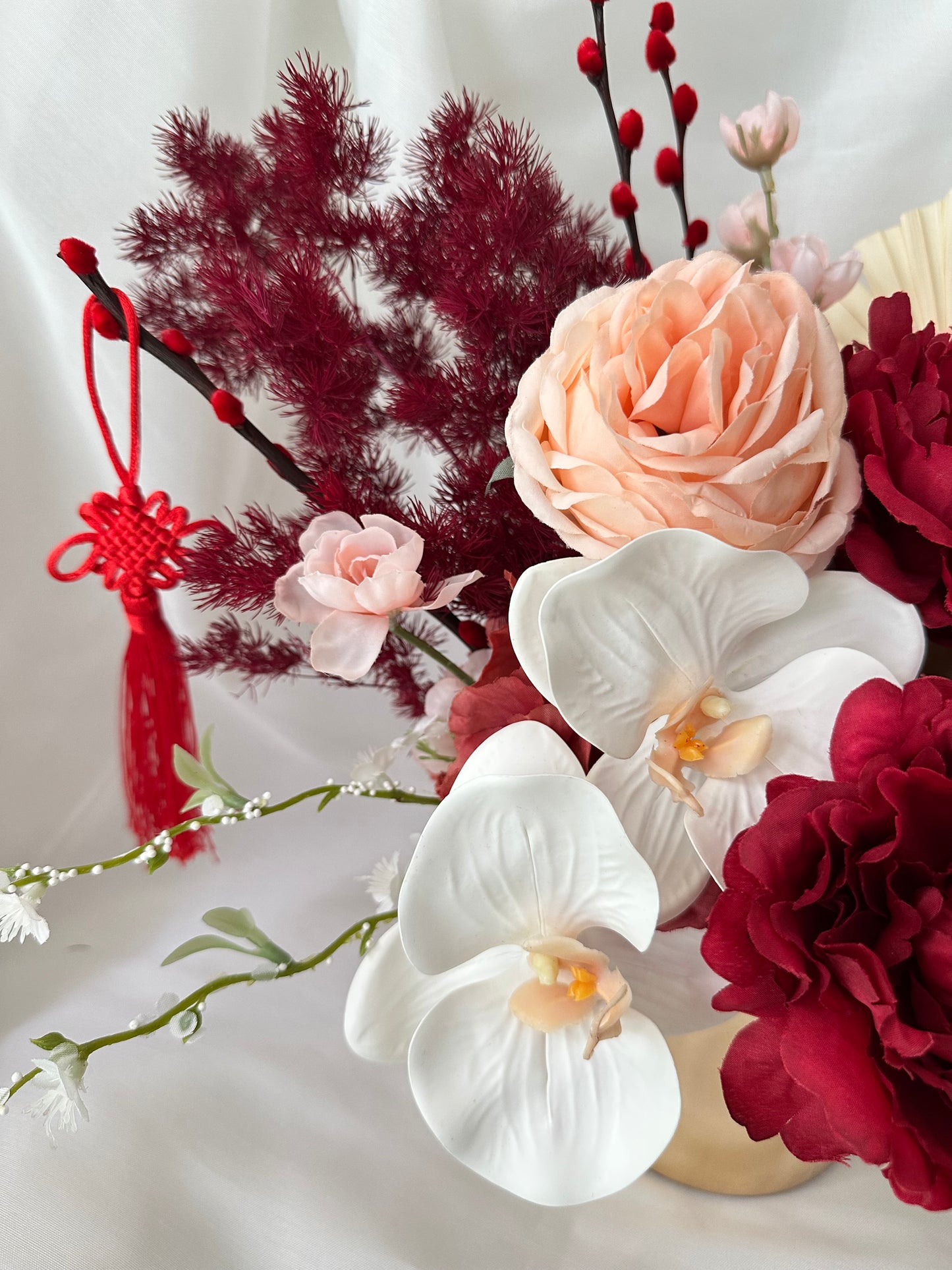 CNY 2025 red floral vase peach blossom and peonies