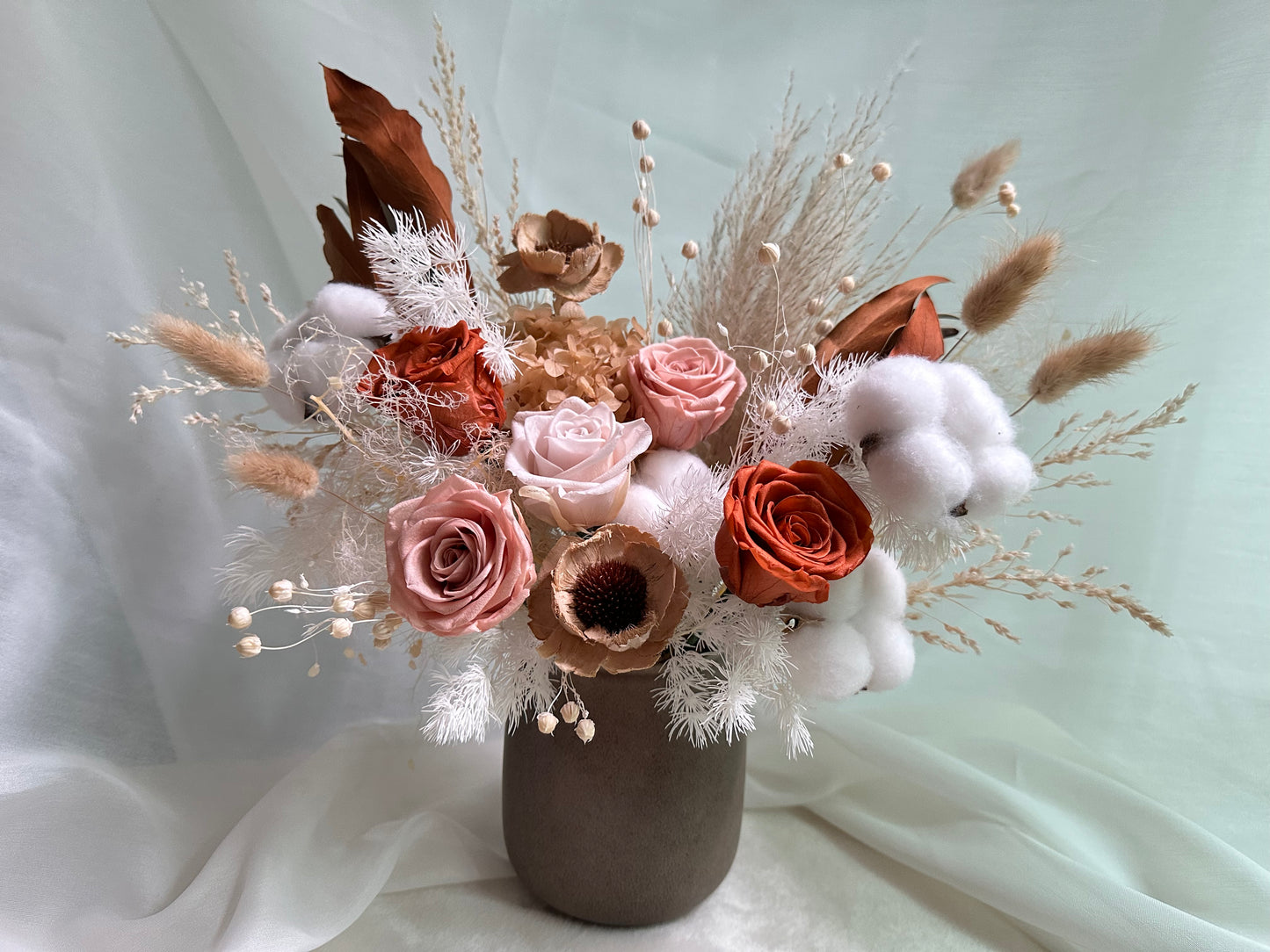 Neutral tone floral vase home display