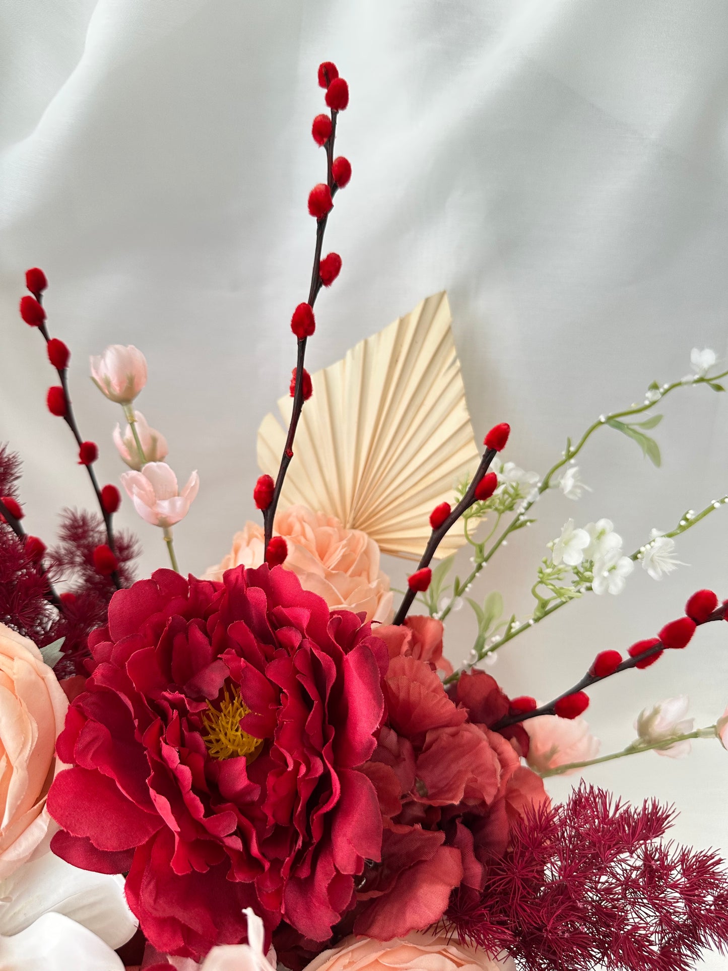 CNY 2025 red peonies flower vase display