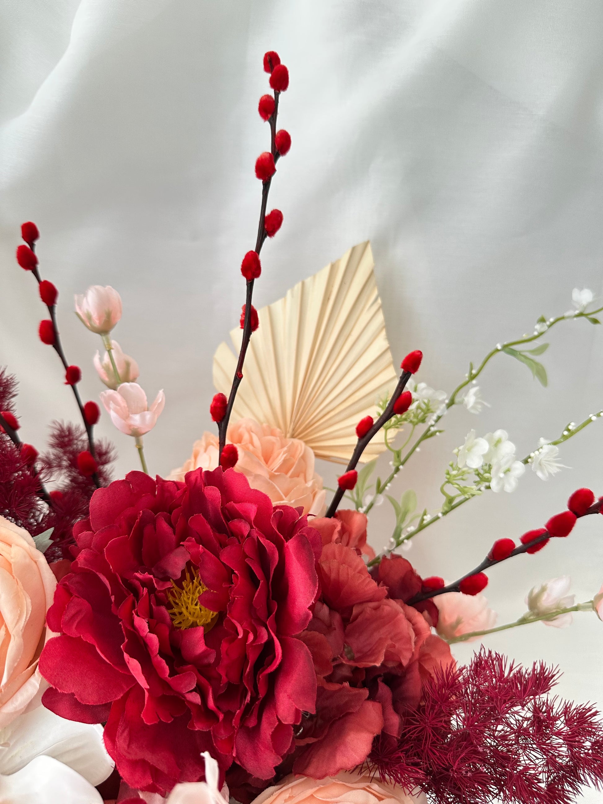 CNY 2025 red peonies flower vase display