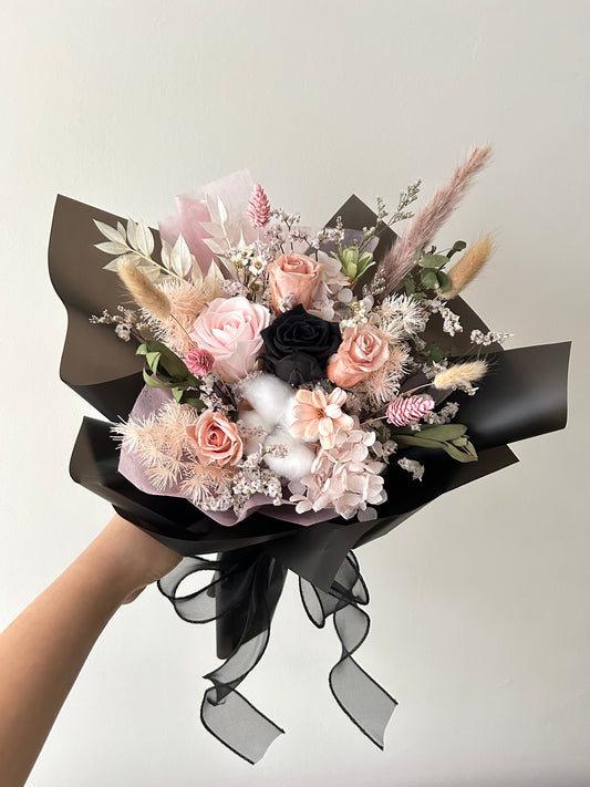 Black pink rose bouquet