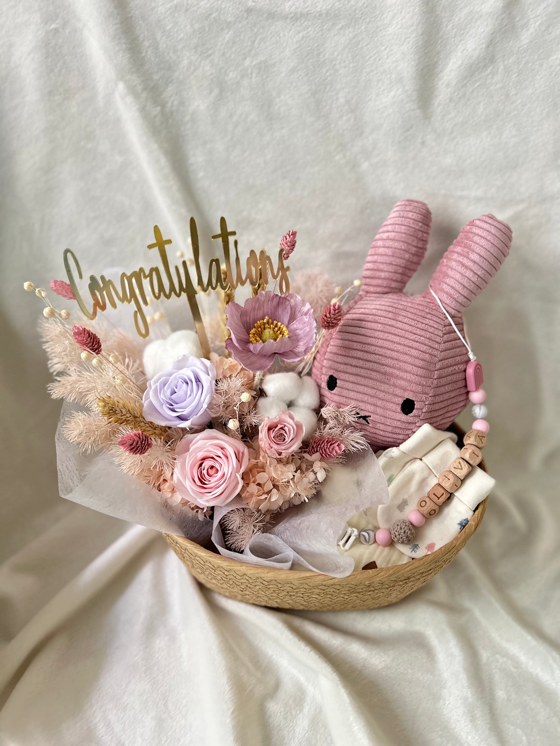 pink baby gift basket for newborn