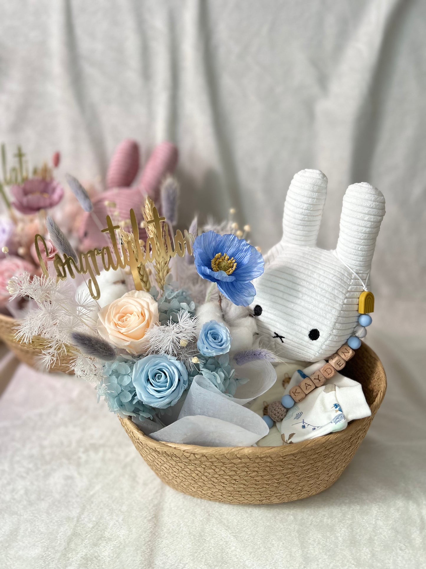 Blue baby flower and gift hamper