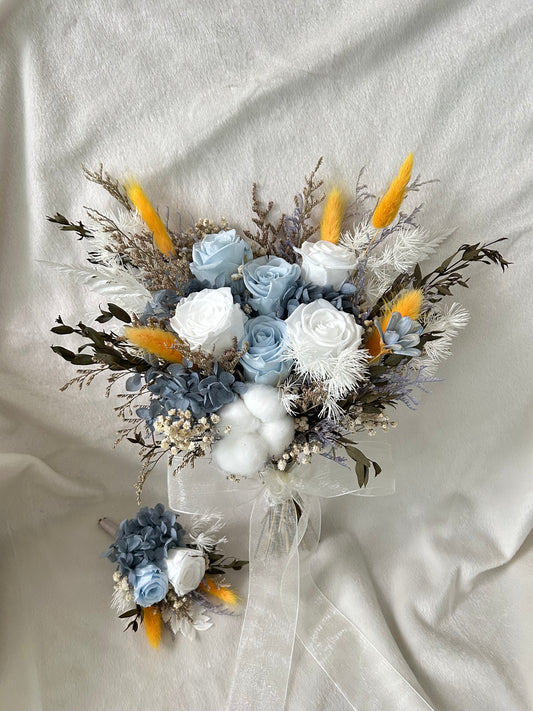 Preserved Flower Bridal Bouquet - Baby Blue