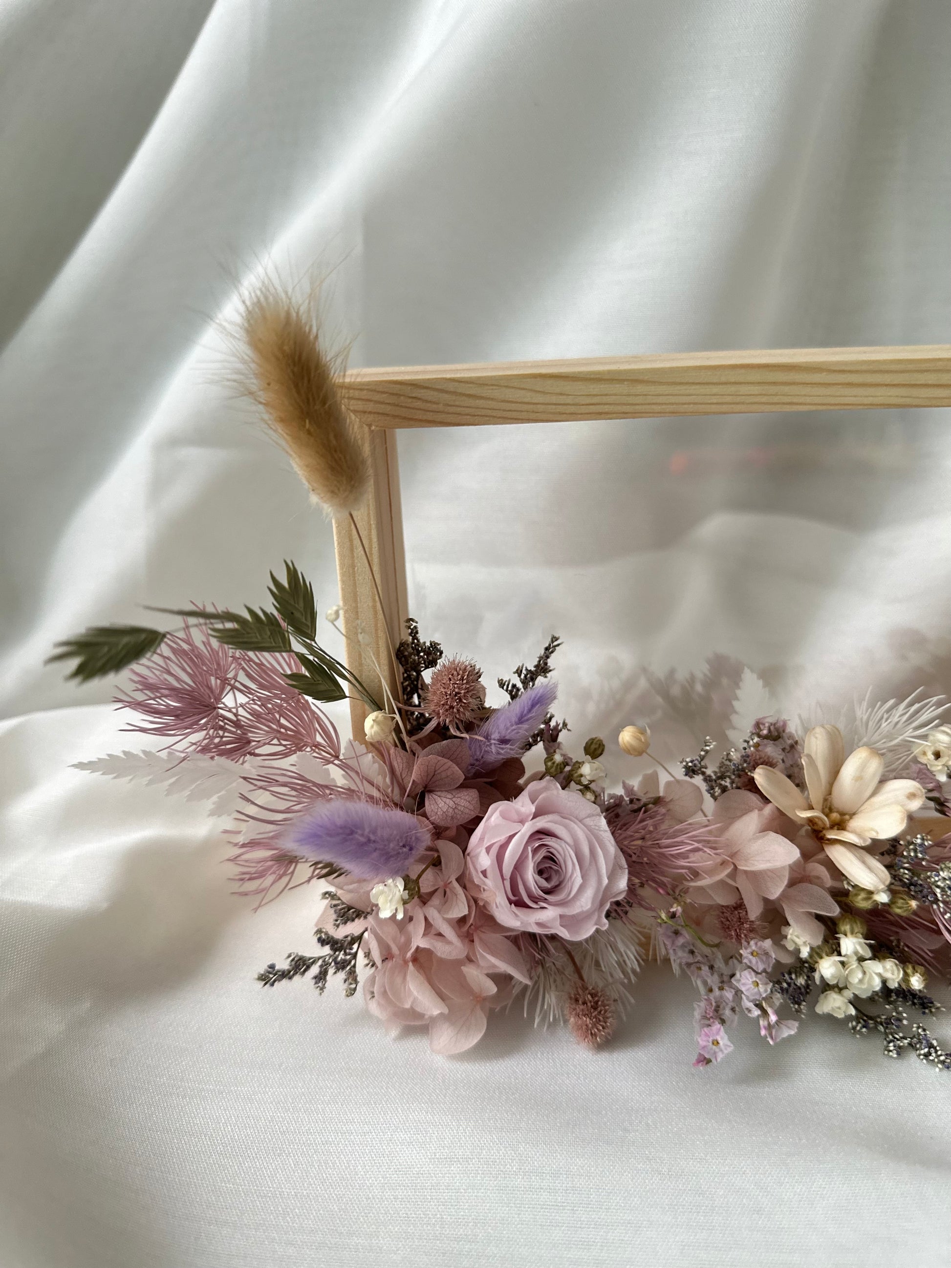 Lilac floral photo frame close up