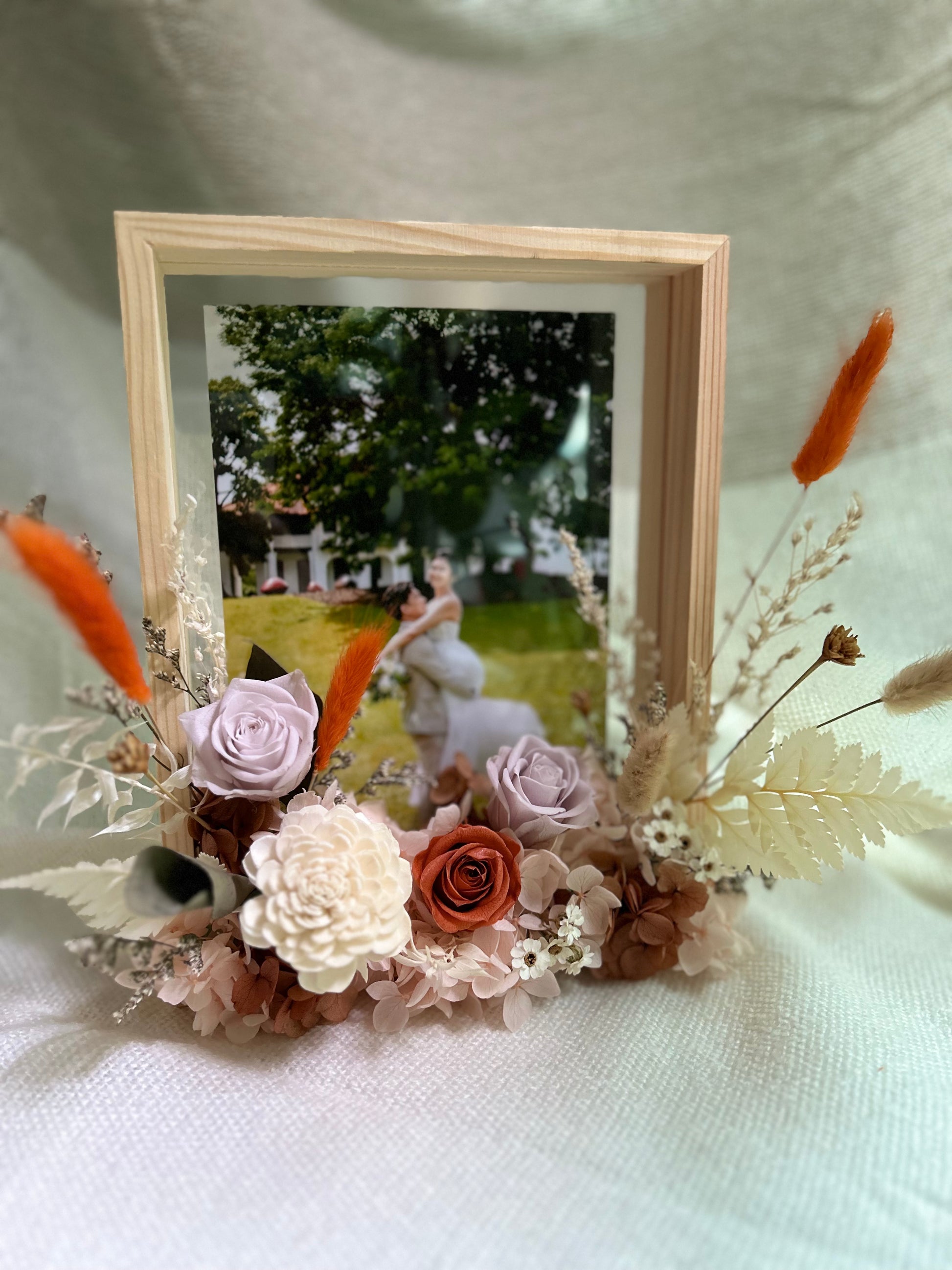 Enchanted Dream preserved rose floral frame with photo