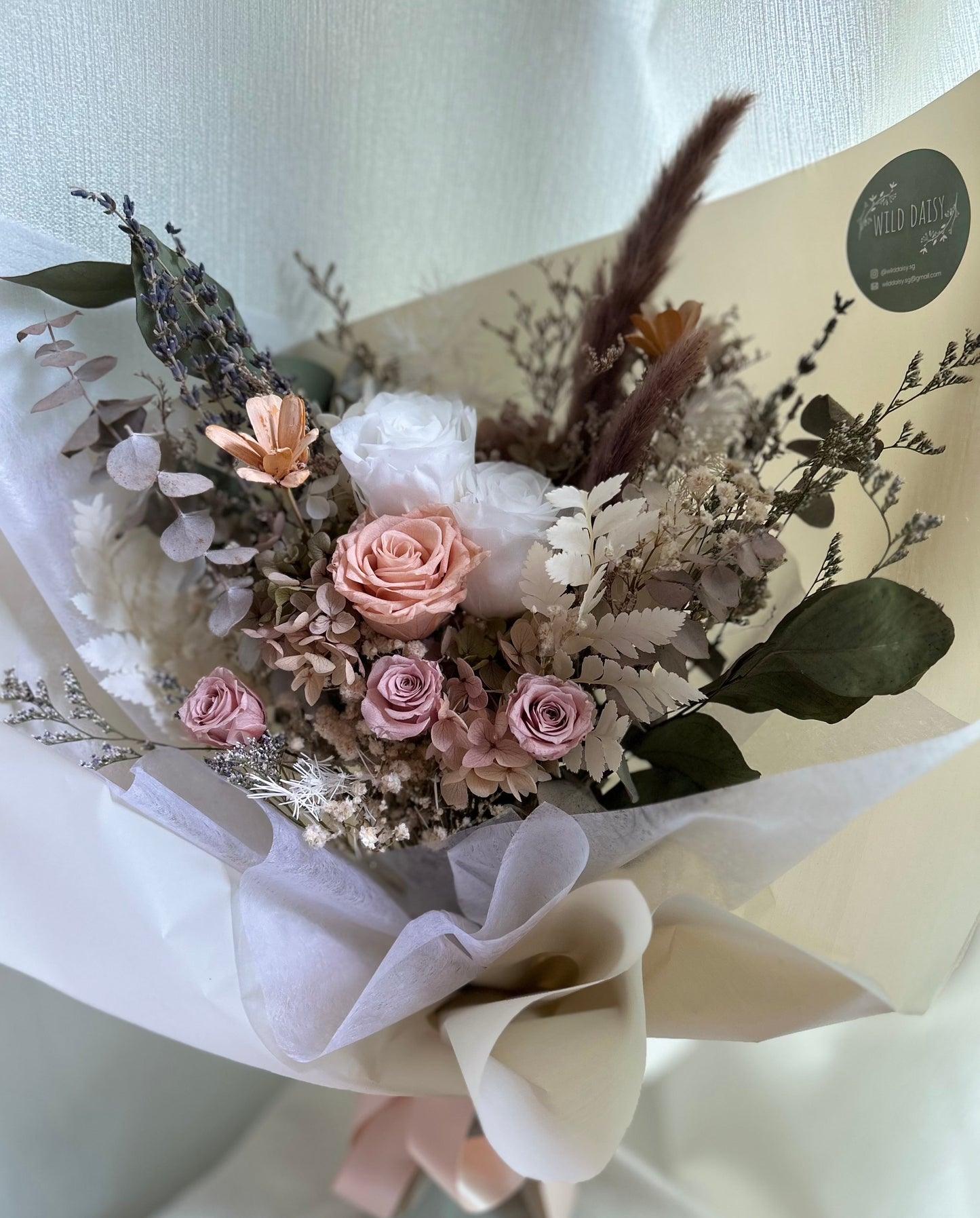 Creme preserved rose bouquet close up