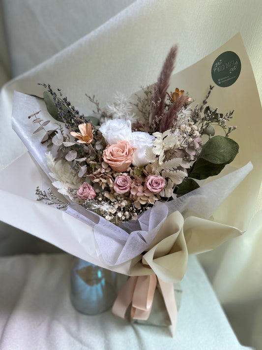 Creme preserved rose bouquet front view